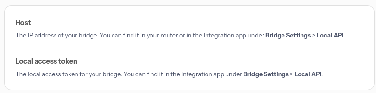 Screenshot showing a configuration variable block for integrations that are set up in the UI
